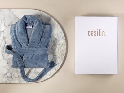 Casilin - Badjas Cadeau voor Hem en Haar in Luxe Geschenkdoos - Voor dames en heren - Maat S - Fleece & Katoen - Absorberend - Blauw