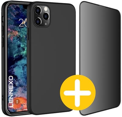 Hoesje en Privacy Screenprotector Combi Geschikt Voor iPhone 13 Pro - Zwart Hoesje + Privacy Glas