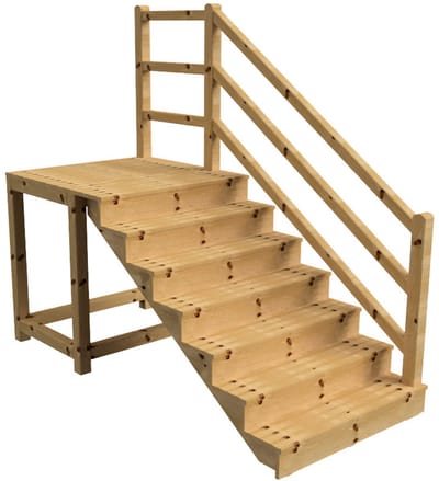 MILANO buitentrap 7 gesloten treden H122 cm - bordes L116 x B120 cm - trapleuning rechts - bordesleuning rechts