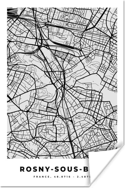 Poster Rosny-sous-Bois - Plattegrond - Frankrijk - Kaart - Stadskaart - 120x180 cm XXL