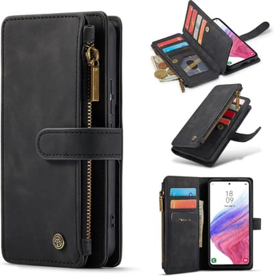 Casemania Hoesje Geschikt voor Samsung Galaxy A54 5G - Charcoal Gray - Luxe Portemonnee Book Case met Rits