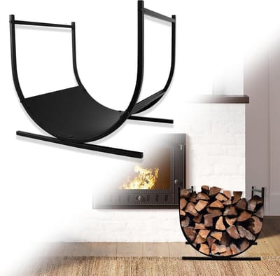 Brandhoutrek metaal - Houtopslag rek - Open haard hout opslaan - U-vormig halfrond design - Niet gespecificeerd - Zwart