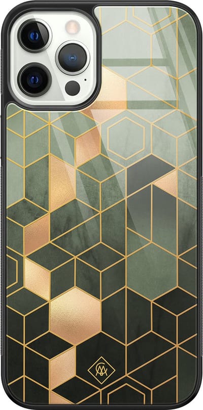 Casimoda® hoesje - Geschikt voor iPhone 12 Pro - Kubus Groen - Luxe Hard Case Zwart - Backcover telefoonhoesje - Groen