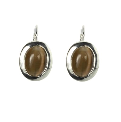 Behave - Oorstekers dames - zilverkleur - ovaal bruin - retro stijl - 3 cm
