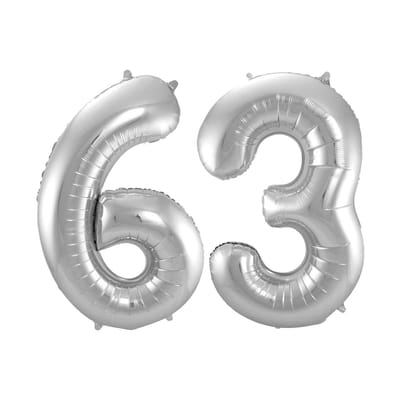 Folieballon 63 jaar - Zilver - 86 cm
