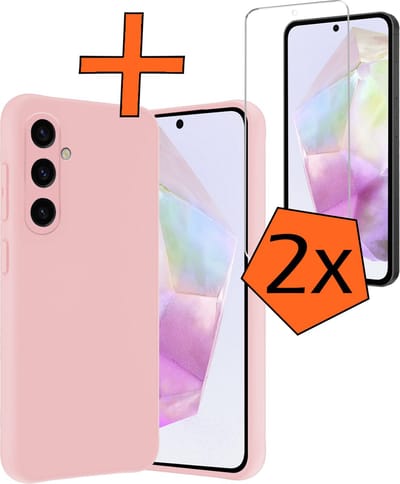 Hoes - Met 2x Screenprotector - Geschikt voor Samsung Galaxy A35 - Sterk & Shockproof - Back Cover - Siliconen Case - Telefoon Hoes - Lichtroze