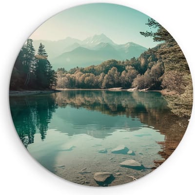 Saammp Muurcirkel Hout - Rivier - botanisch - Landschap - Natuur - Ø 90 - Wandcirkel - Wanddecoratie Cirkel - Muurdecoratie Woonkamer - Slaapkamer decoratie - Rond Schilderij