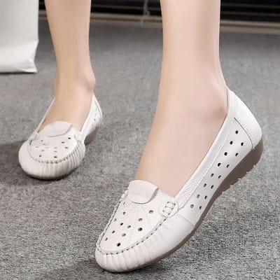 Taille 34 -43 Printemps Femmes Élégantes Mocassins En Cuir Véritable Femmes Chaussures Plates Talon Bas Bout Rond Slip-On Chaussures De Conduite 36 gray