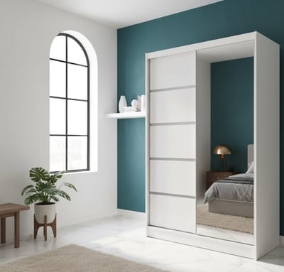 Moderne D3 Schuifdeurkast 100 cm - Wit - 100 cm Spiegel Opbergruimte – - Medahomestore