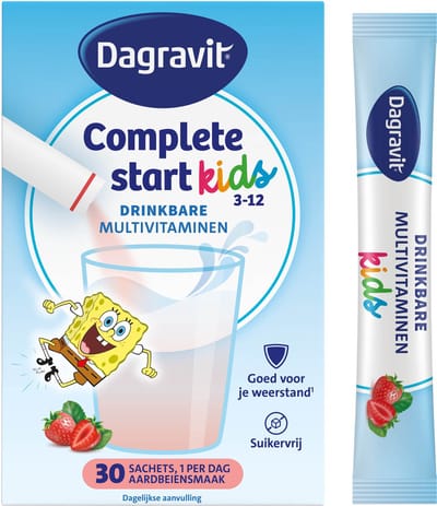 Dagravit Complete Start Kids 3-12 jaar - Drinkbare multivitaminen - Goed voor de weerstand - Suikervrij - Voor een gezond genietmomentje - Aardbeiensmaak - 30 sachets