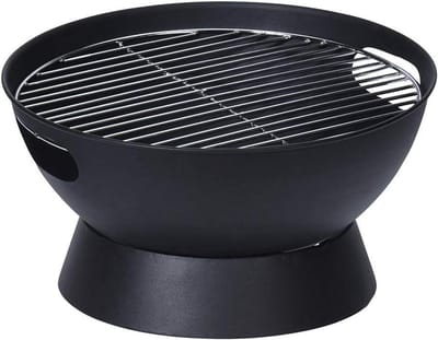 Metalen Vuurkorf - Buitenhaard BBQ - Terras Verwarmen - Met BBQ Rooster - Ø40cm - Zwart