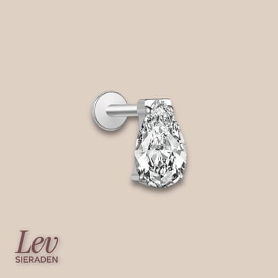 Lev Sieraden Titanium push pin Labret piercing met peervormige 2.4 x 3.5 mm steen nikkelvrije piercing – hypoallergene piercing – titanium oor piercing – titanium neus piercing