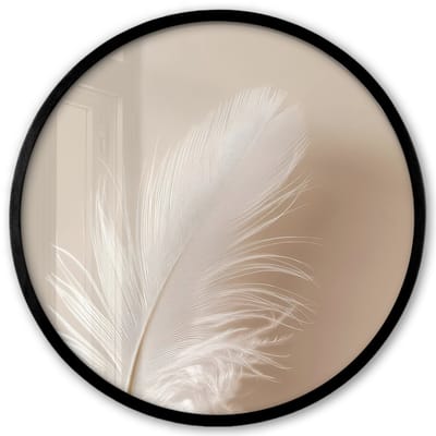 Poster in lijst Rond - Fotolijst 40x40 cm - Posters - Veer - Minimalistisch - Roze - Ronde posterlijst zwart - Decoratie - Wanddecoratie woonkamer - Muurdecoratie slaapkamer