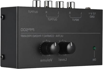 Phono Voorversterker - Platen Speler Amp - Signaal Versterken - Ultra Compact Metaal - 10.3cm Breed - Zwart