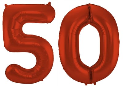 Folat Verjaardag Leeftijd folieballon - 50 jaar - rood - 86 cm - cijferballon groot - Abraham / Sarah