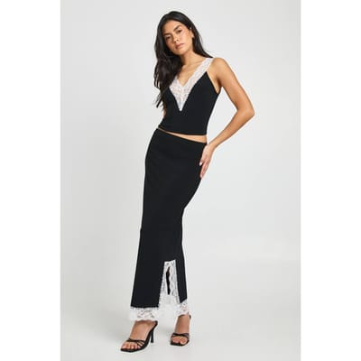 boohoo Dames Vest Met Contrasterende Kanten Bies En V-hals | Black | Maat: 8