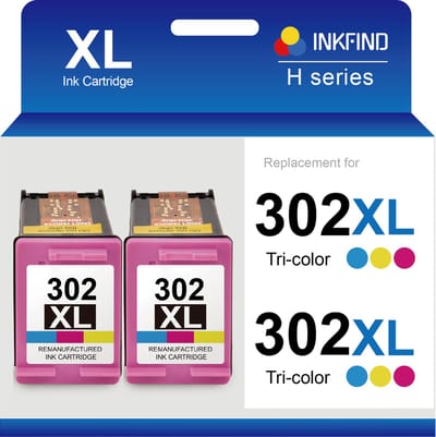 INKFIND 302XL Geschikt voor HP302 HP302XL HP 302 HP 302XL F6U67AE Inktcartridge - Hoge Capaciteit 2-pack Kleur