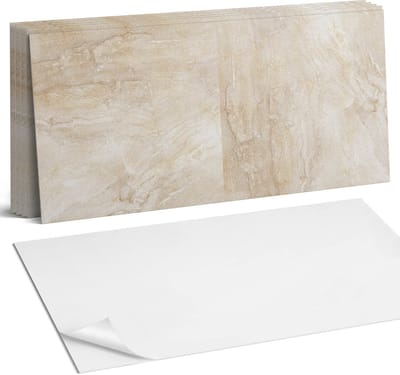 Coloray Plaktegels - Natuursteenpatroon Wandtegel Zelfklevend - 60 cm x 30 cm - Beige Plaktegels - 6 stuks - Rechthoek PVC Tegels - Plaktegels Keuken - Zelfklevende Vloertegels Badkamer - Vinyltegels Vloer Zelfklevend - Zelfklevende Wandtegels
