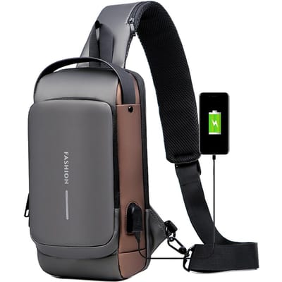 Sac à dos à bandoulière antivol, sac de poitrine, sac de jour de randonnée décontracté, étanche avec USB