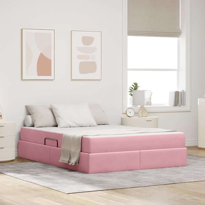 vidaXL - Opbergbed - met - matras - met - opslag - Roze - 140 - x - 200 - cm - Fluweel