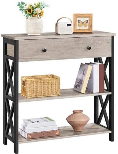 Consoletafel met lade en open planken - 3-traps gangtafel in industrieel design