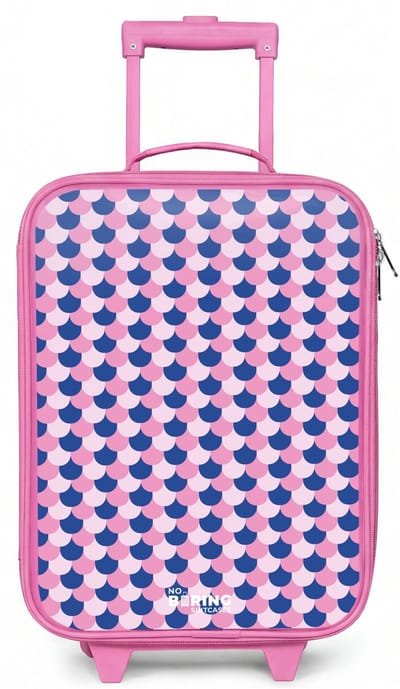 NoBoringSuitcases.com® - Kinderkoffer roze - Kindertrolley meisje - Schubben - Patroon - Blauw - Roze - Koffer kind lichtgewicht - Reiskoffer trolley voor kinderen - Koffertje met lichtgevende wieltjes - Rolkoffer