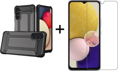 Ntech Hoesje Geschikt Voor Samsung Galaxy A13 5G hoesje - Met Screenprotector Rugged Armor Hoesje - Shockproof case - Zwart