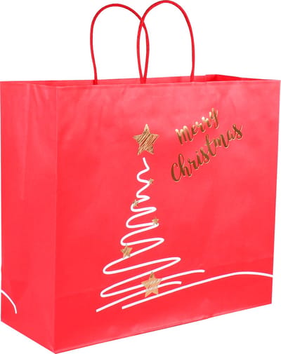 Tas | Xmas tree | Kraftpapier | gedraaid katoenen koord | 35x 13x31cm | draagtas | rood | 50 stuks