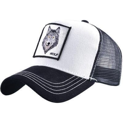 Baseballpet met geborduurde wolvenkop, Heren truckerpet, Dames pet met eendenbek, Outdoor mesh pet Adjustable gray