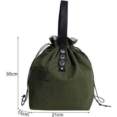 Sac à déjeuner en toile Boîte à bento Sac à main Extérieur Portable Pique-nique Dîner Récipient École Rangement Fourre-tout Accessoires vert d’armée