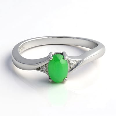 Cavill - Zilveren ring met keizerlijk chrysopraas 0,4 ct - 925 Sterling zilver - Ovaal cabochon 6x4 mm - Elegante damesring maat 17