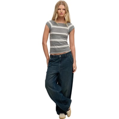 Superdry Athletic Off Shoulder Patroon Top Grey Grootte: 36