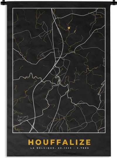 Wandkleed - Wanddoek - Houffalize - Goud - Stadskaart - Plattegrond - Kaart - 120x180 cm - Wandtapijt