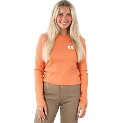 T-Shirt Lange Mouw Calvin Klein Jeans T-shirt à manches longues Calvin Klein slim fit femme orange