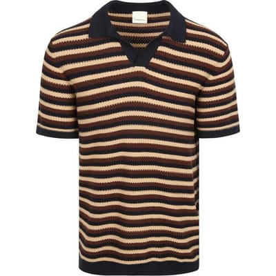 KnowledgeCotton Apparel Polo Knitted Streep Bruin - Maat XXL - Heren - Casual T-shirts