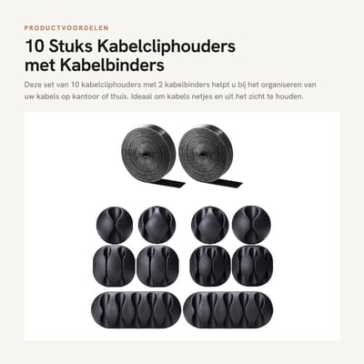 Dailygoods - 10 Stuks Kabelcliphouders met Kabelbinders voor Thuis en Kantoor