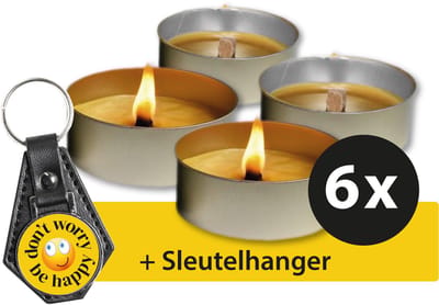Vuurschaal - Vlamschaal - Buitenkaars - Waakvlam - Kaars - 4-5 branduren - 6 stuks - inclusief sleutelhanger