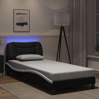 vidaXL - Bedframe - met - LED - zonder - matras - "Hvar" - zwart - en - wit - 80x200 - cm