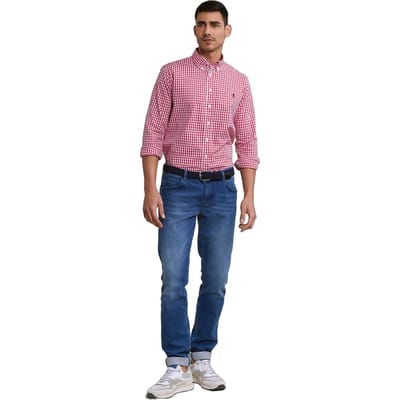 River Woods Slim Fit Checked Shirt Red/white Size: S | Casual Shirts Outlet | Heren | Wit