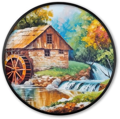 Poster in lijst Rond - Fotolijst 60x60 cm - Posters - Landschap - Schilderij - Huis - Kunst - Herfst - Ronde posterlijst zwart - Decoratie - Wanddecoratie woonkamer - Muurdecoratie slaapkamer
