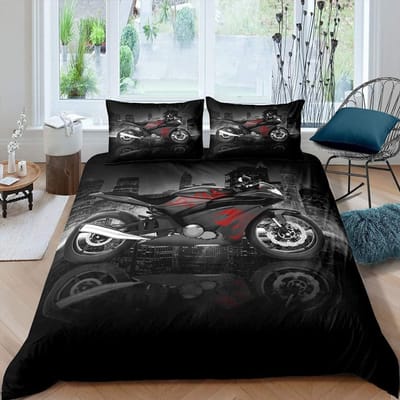 Motorfiets Patroon Beddengoed Set, Motorfiets Dekbedovertrek voor Kinderen Jongens Tieners Extreme Sporten Thema Dekbedovertrek set met rits 135x200cm 3pcs&Duvet Cover