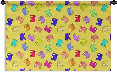 Wandkleed - Wanddoek - Olifant - Geel - Patronen - 180x120 cm - Wandtapijt