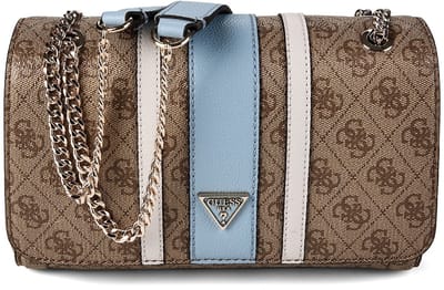GUESS schoudertas Noelle II Convertible Xbody Flap Latte Logo / Light Blue Lichtbruin