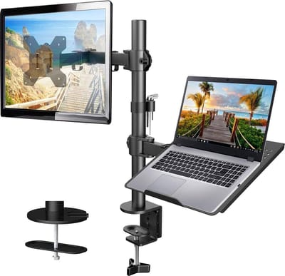 Verstelbare Dubbele Monitorarm voor 2 Schermen - Ergonomische Bureau Montage - Volledig Beweegbare Dubbele Schermhouder - Geschikt voor Computermonitoren en Notebooks - Diverse Montageopties - Zwart