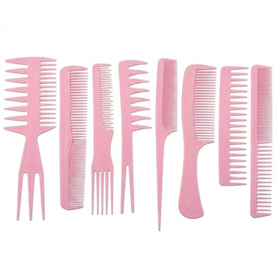 Roze kam set – 8 delige haar kammen set voor dames en heren – kunststof styling kammen met brede en fijne tanden – lichtgewicht kammen set voor dagelijks gebruik