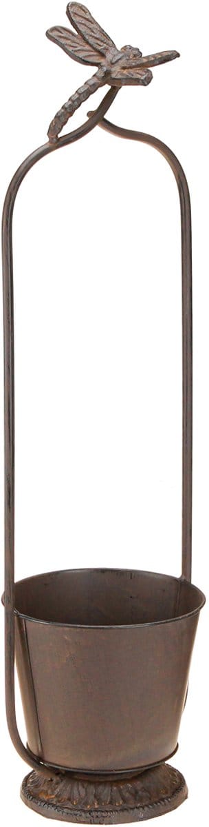 Vintage plantenbak met klimrek, libellenmotief, metaal, Ø16/H62cm