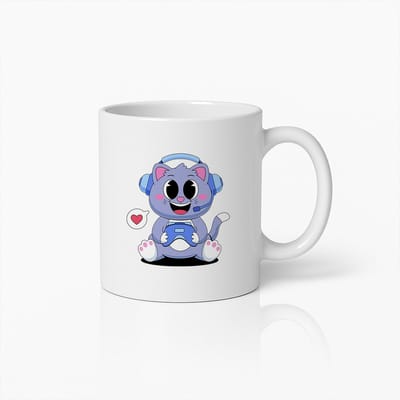 Schattige Gaming Kat Mok – Adorabele Cartoon Kat met Koptelefoon Koffiebeker