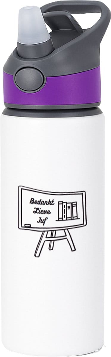 Hacebo® - Bedankt lieve juf waterfles met rietje paars - Juf - Juf - Leraar - water fles - 650ML