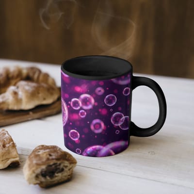 Magische Mok - Foto op Warmte Mokken - Koffiemok - Paars - Bubbels - Schuim - Magic Mok - Beker - 350 ML - Theemok