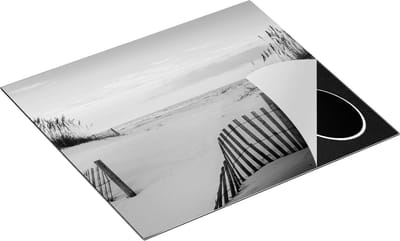 Chefcare Inductie Beschermer Strand en Zee - Zwart Wit - 60x50 cm - Afdekplaat Inductie - Kookplaat Beschermer - Inductie Mat